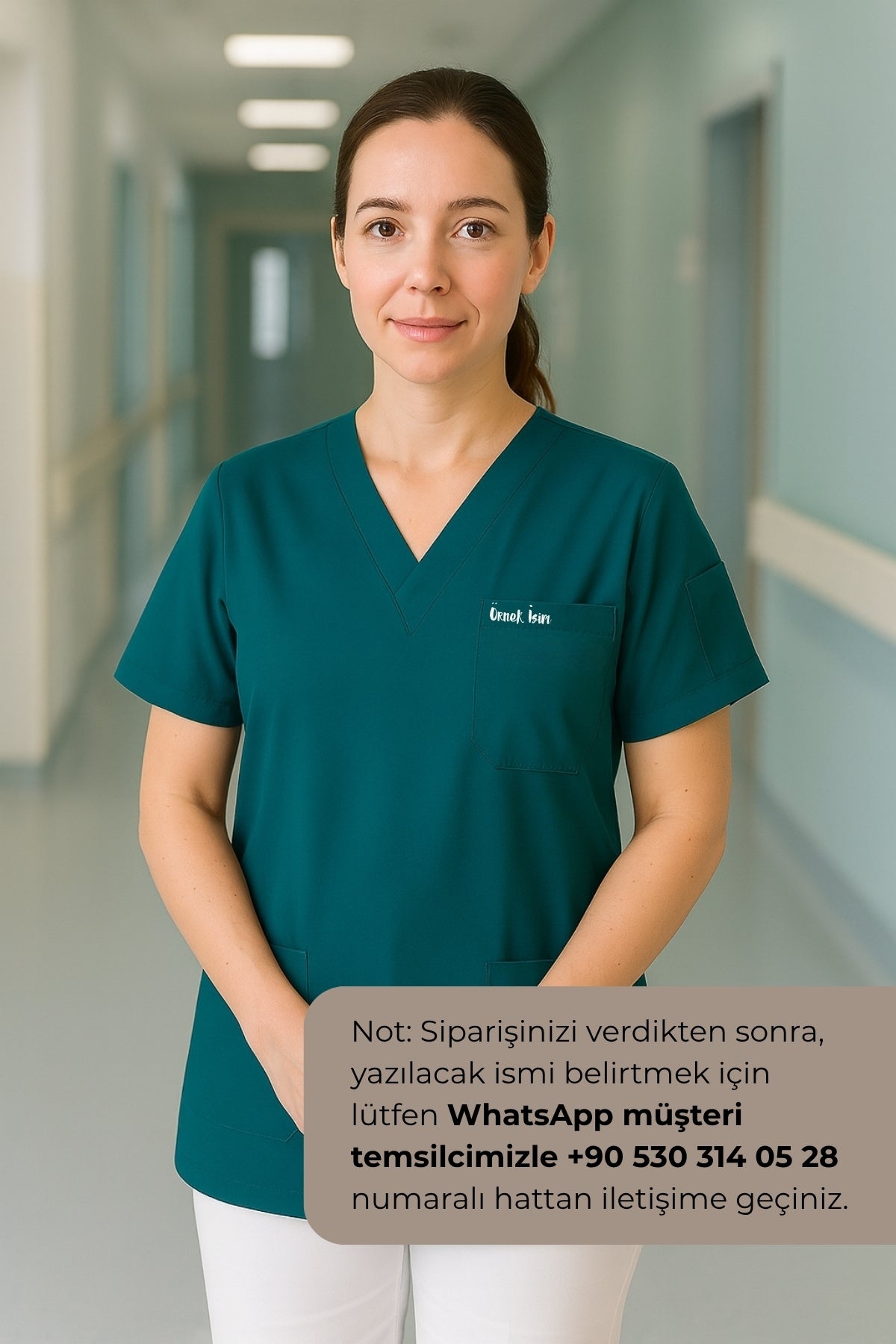 Kişiye Özel İsimli Tek Üst 4 Cepli Scrubs Forma - Petrol