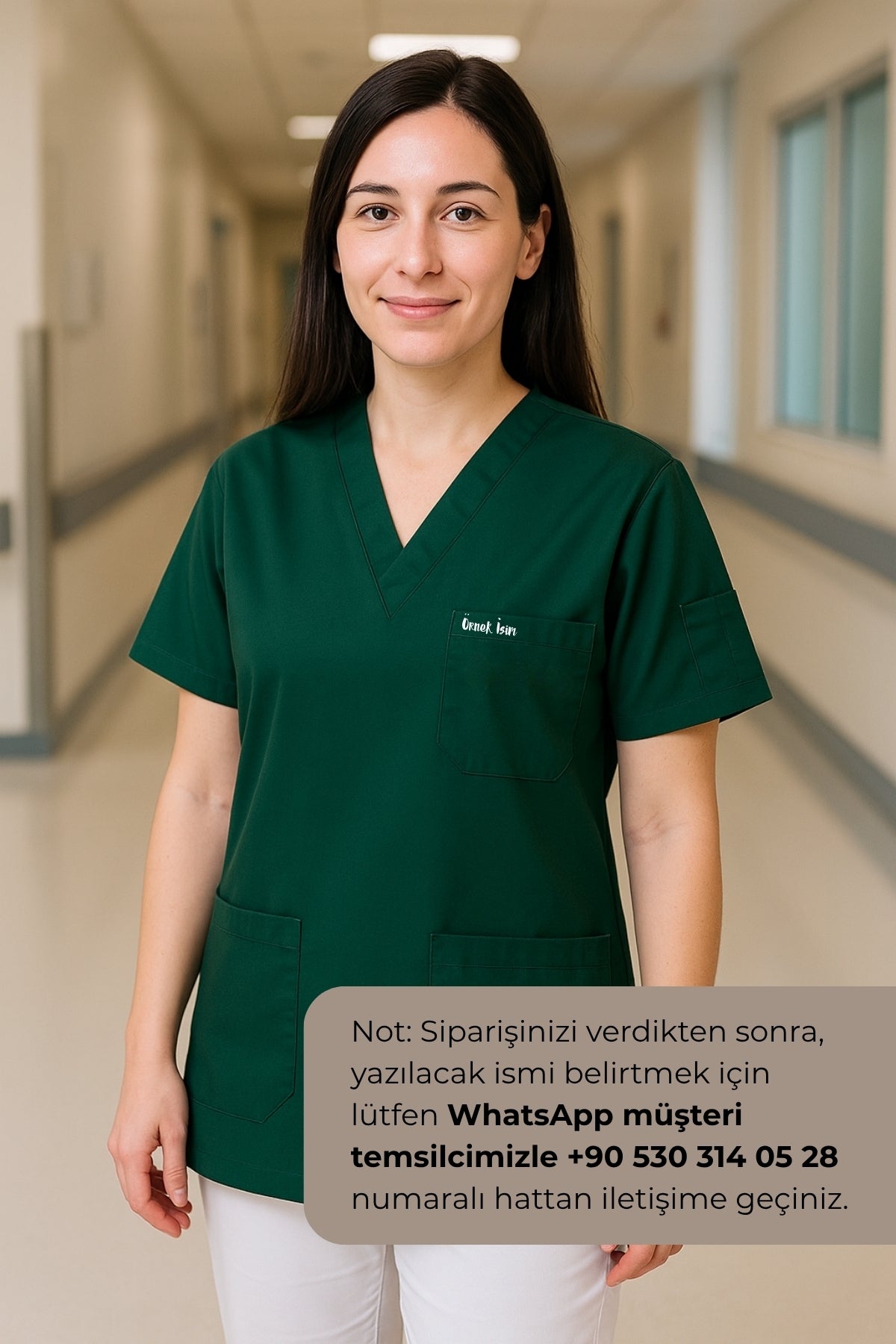 Kişiye Özel İsimli Tek Üst 4 Cepli Scrubs Forma - Yeşil