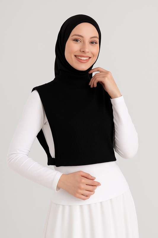 Fully Covered Fisherman's Ribbed Neck Collar - Black