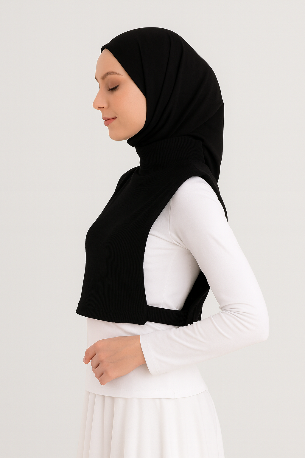 Fully Covered Fisherman's Ribbed Neck Collar - Black