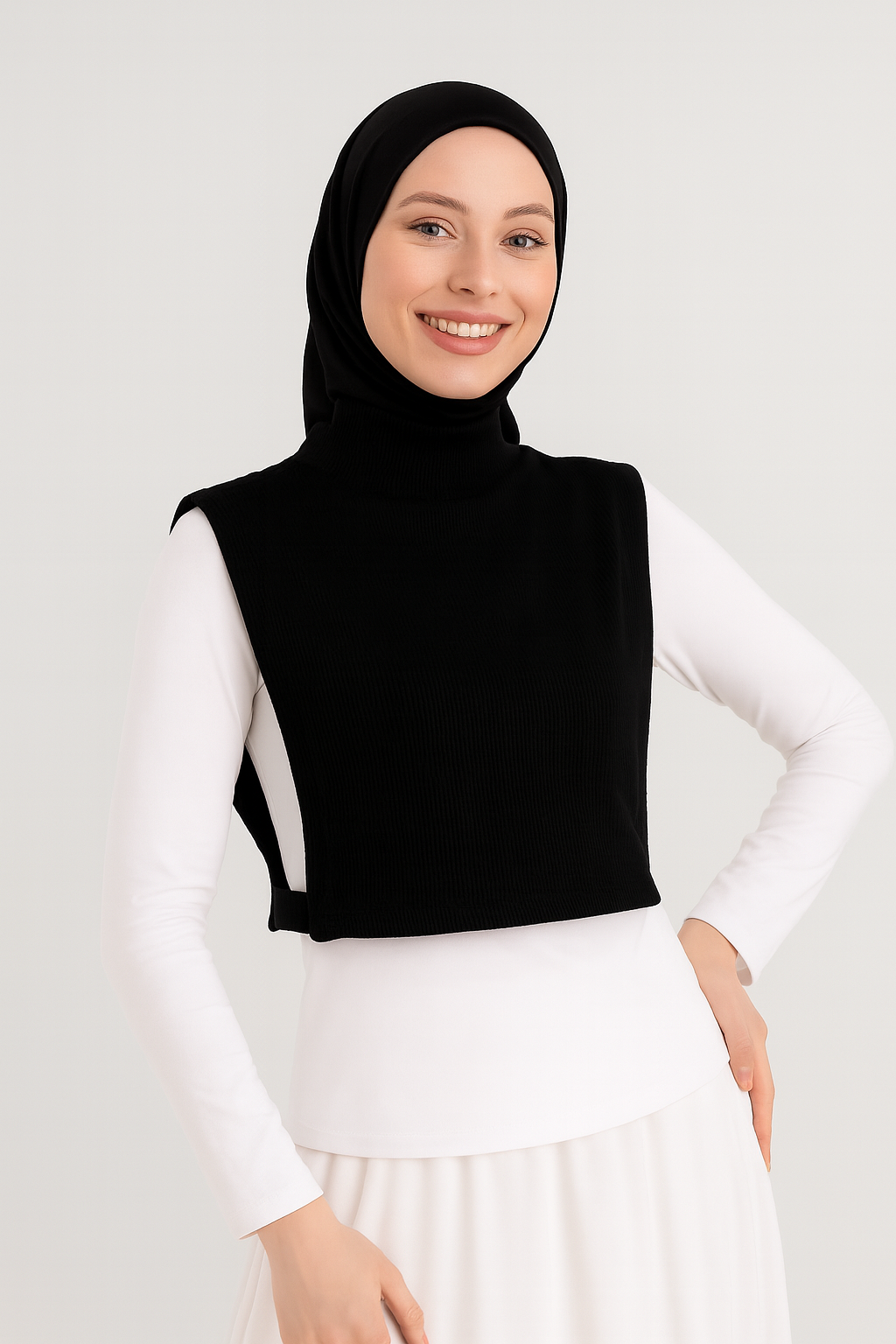 Fully Covered Fisherman's Ribbed Neck Collar - Black