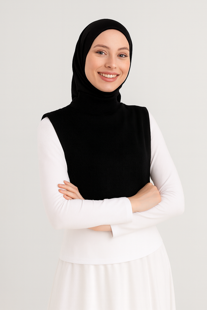 Fully Covered Fisherman's Ribbed Neck Collar - Black