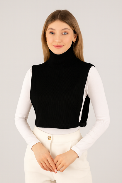 Fully Covered Fisherman's Ribbed Neck Collar - Black