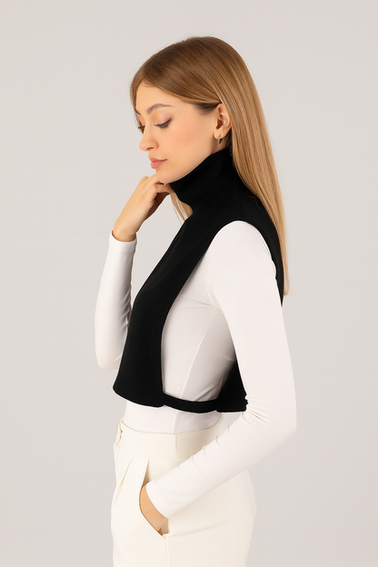 Fully Covered Fisherman's Ribbed Neck Collar - Black