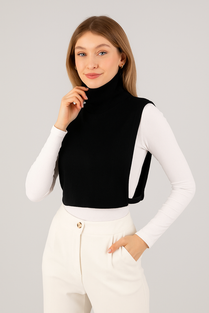 Fully Covered Fisherman's Ribbed Neck Collar - Black