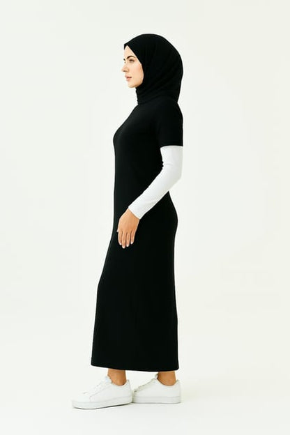 Kısa Kollu Fitilli Elbise - Siyah | Outlet