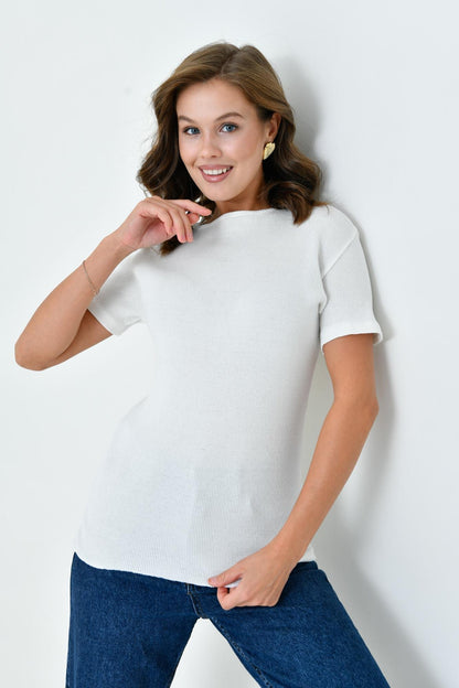 Kısa Kollu Fitilli Bluz - Kırık Beyaz