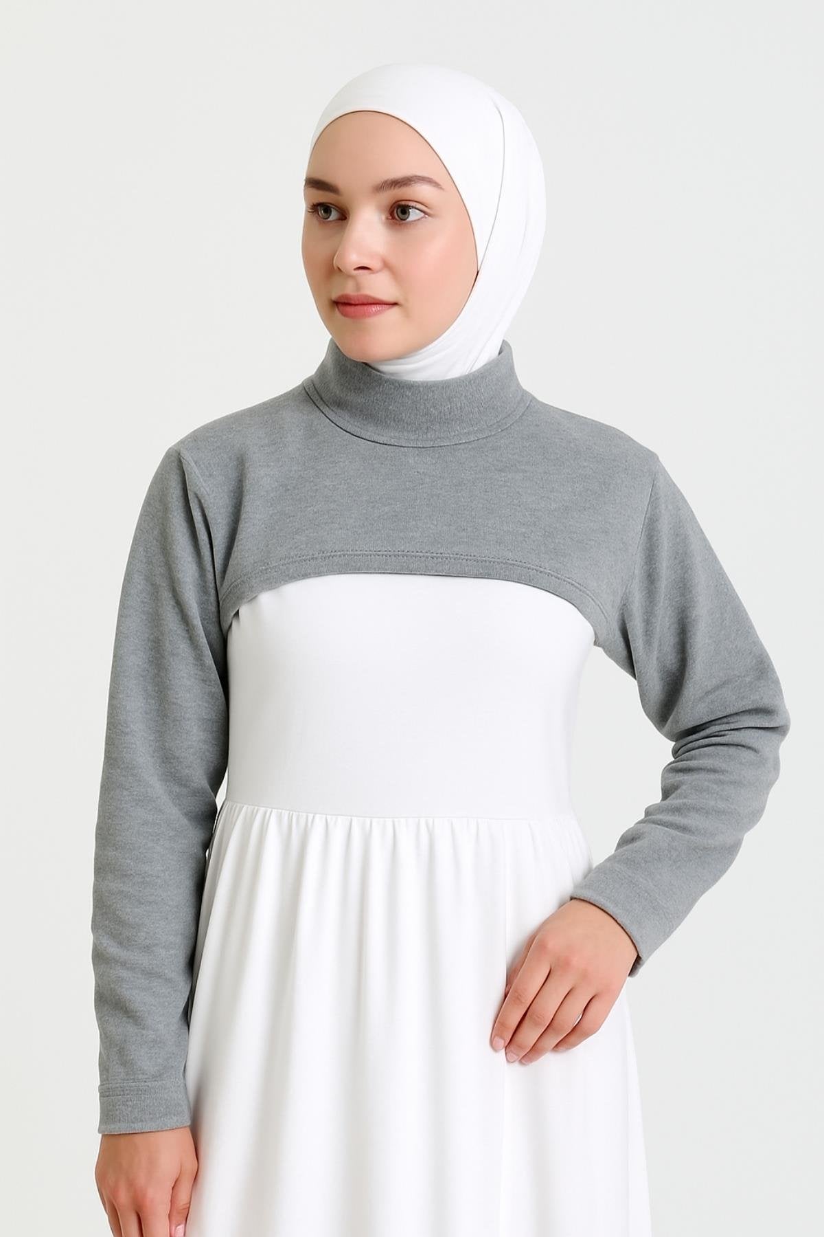 Kışlık Polar Dik Yaka Boyunluklu Kolluk - Gri