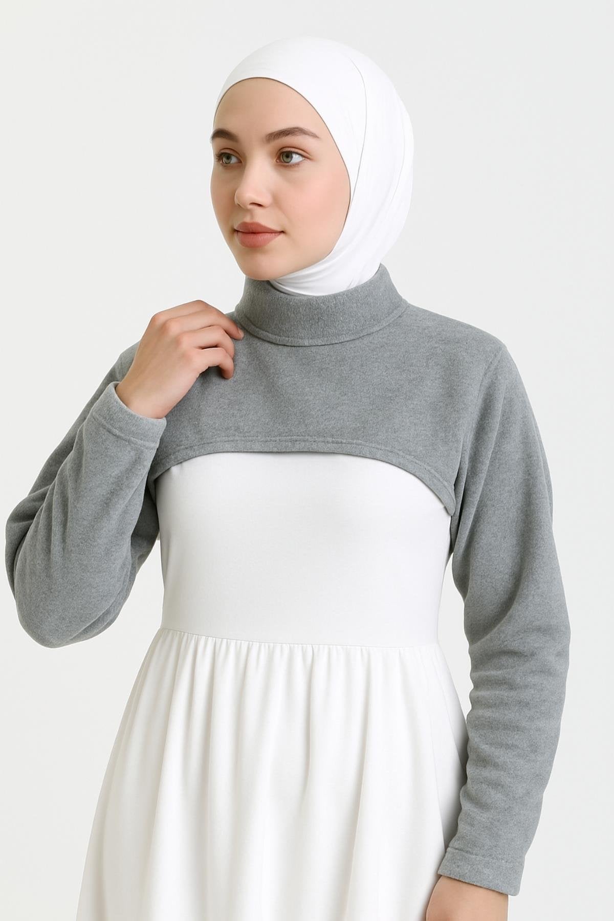 Kışlık Polar Dik Yaka Boyunluklu Kolluk - Gri