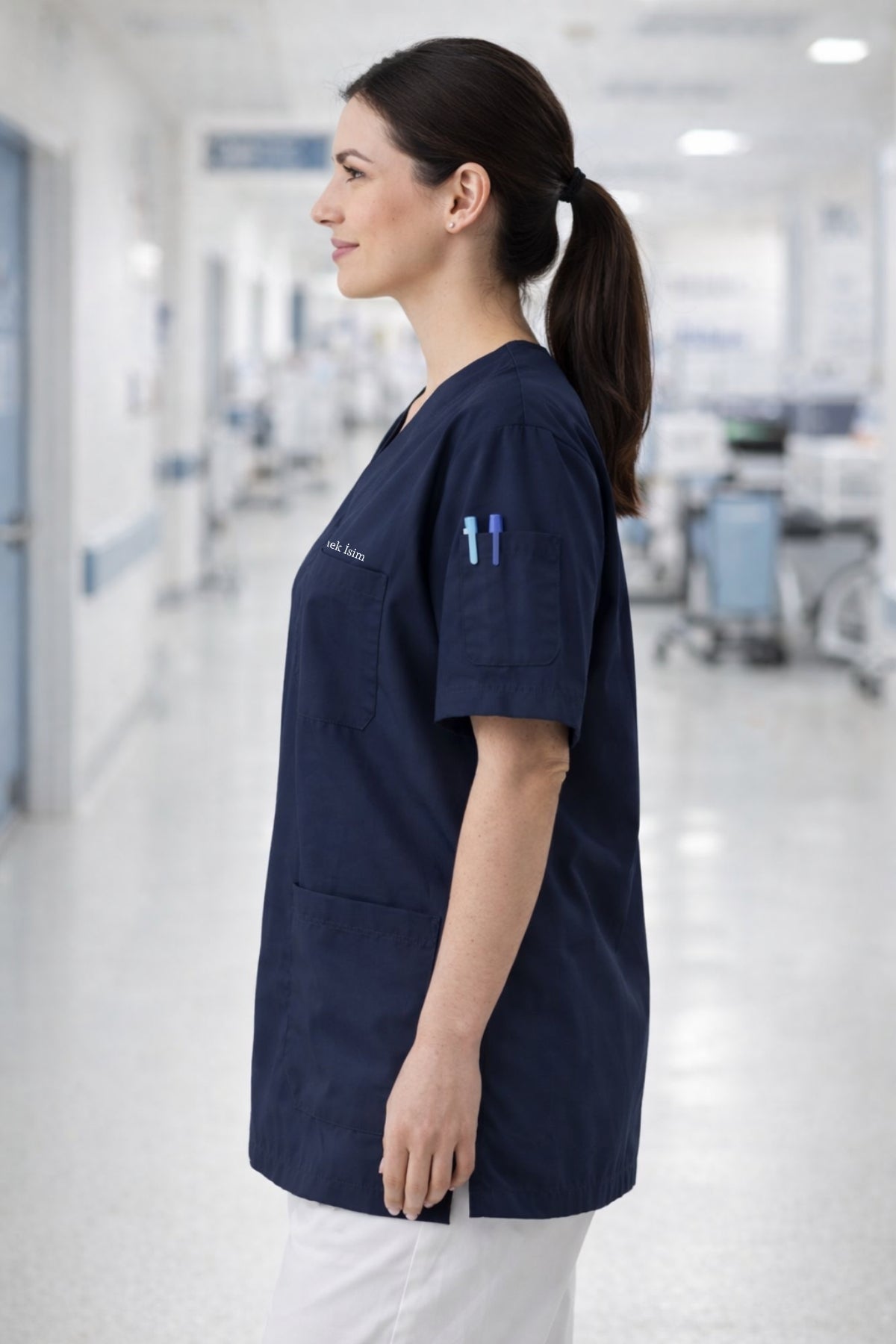 Personalized Scrubs Jersey with 4 Pockets and Custom Name - Navy Blue