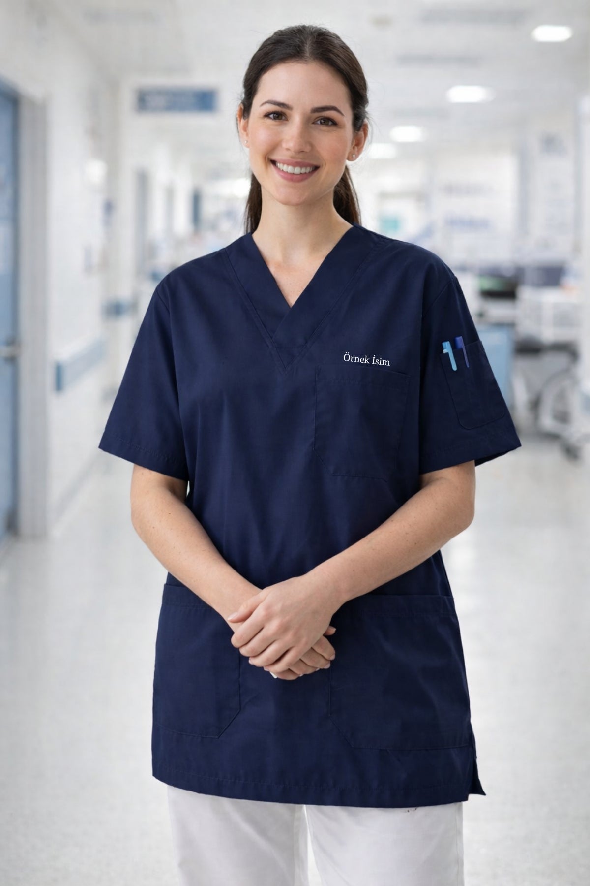 Personalized Scrubs Jersey with 4 Pockets and Custom Name - Navy Blue