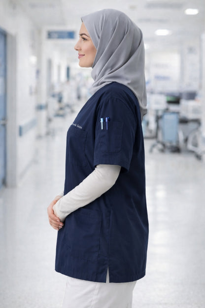 Personalized Scrubs Jersey with 4 Pockets and Custom Name - Navy Blue