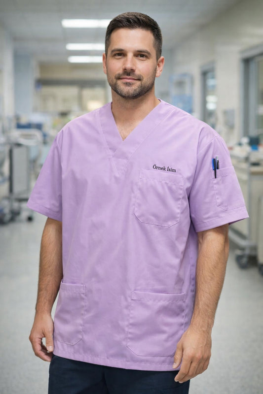 Personalized Men's Single Top 4-Pocket Scrubs Jersey - Lilac