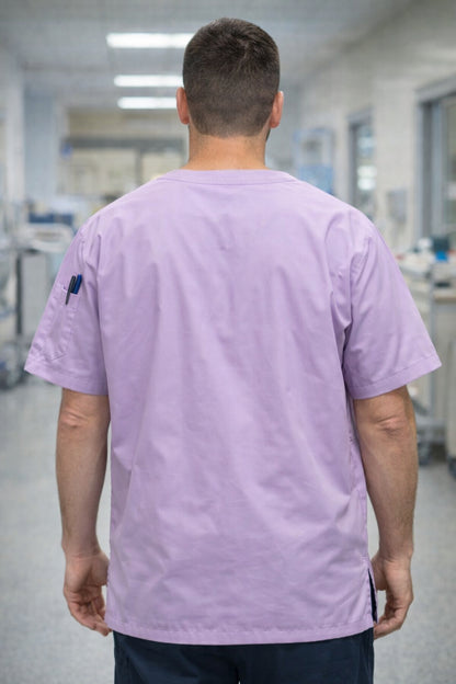 Kişiye Özel İsimli Erkek Tek Üst 4 Cepli Scrubs Forma - Lila