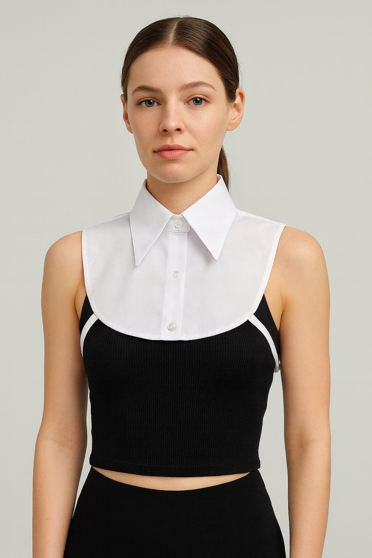 Sivri Yaka Mini Gömlek Yakası - Beyaz