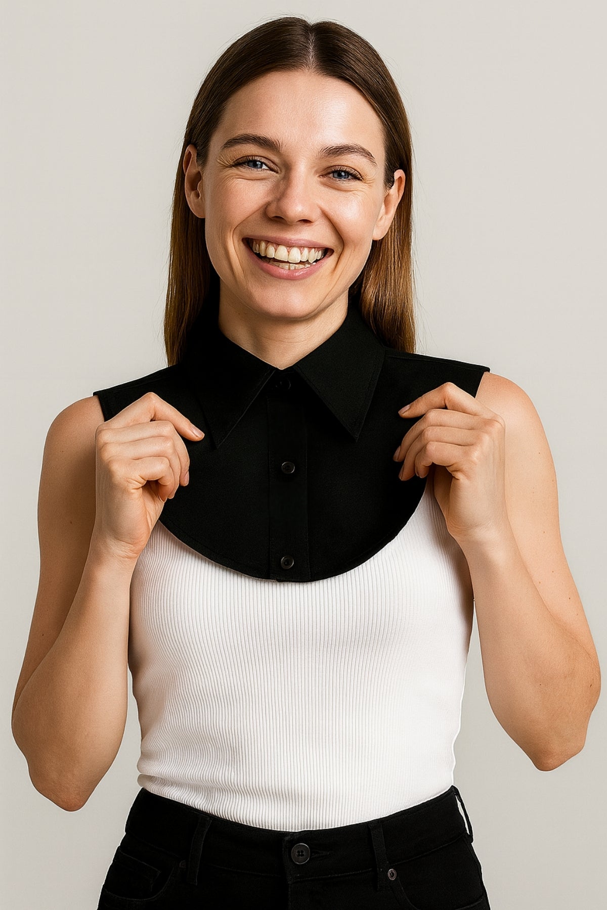 Sivri Yaka Mini Gömlek Yakası - Siyah