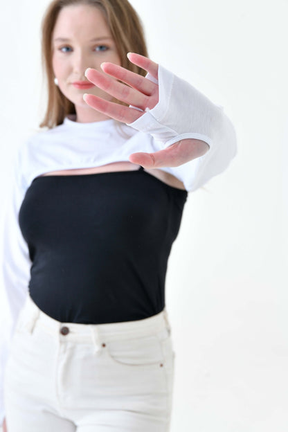 MIRACH Curve Büyük Beden Sıfır Yaka Parmaklı Boyunluklu Kolluk - Beyaz