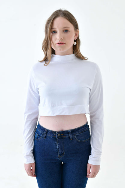 MIRACH Curve Büyük Beden Uzun Kollu Crop Boyunluk - Beyaz