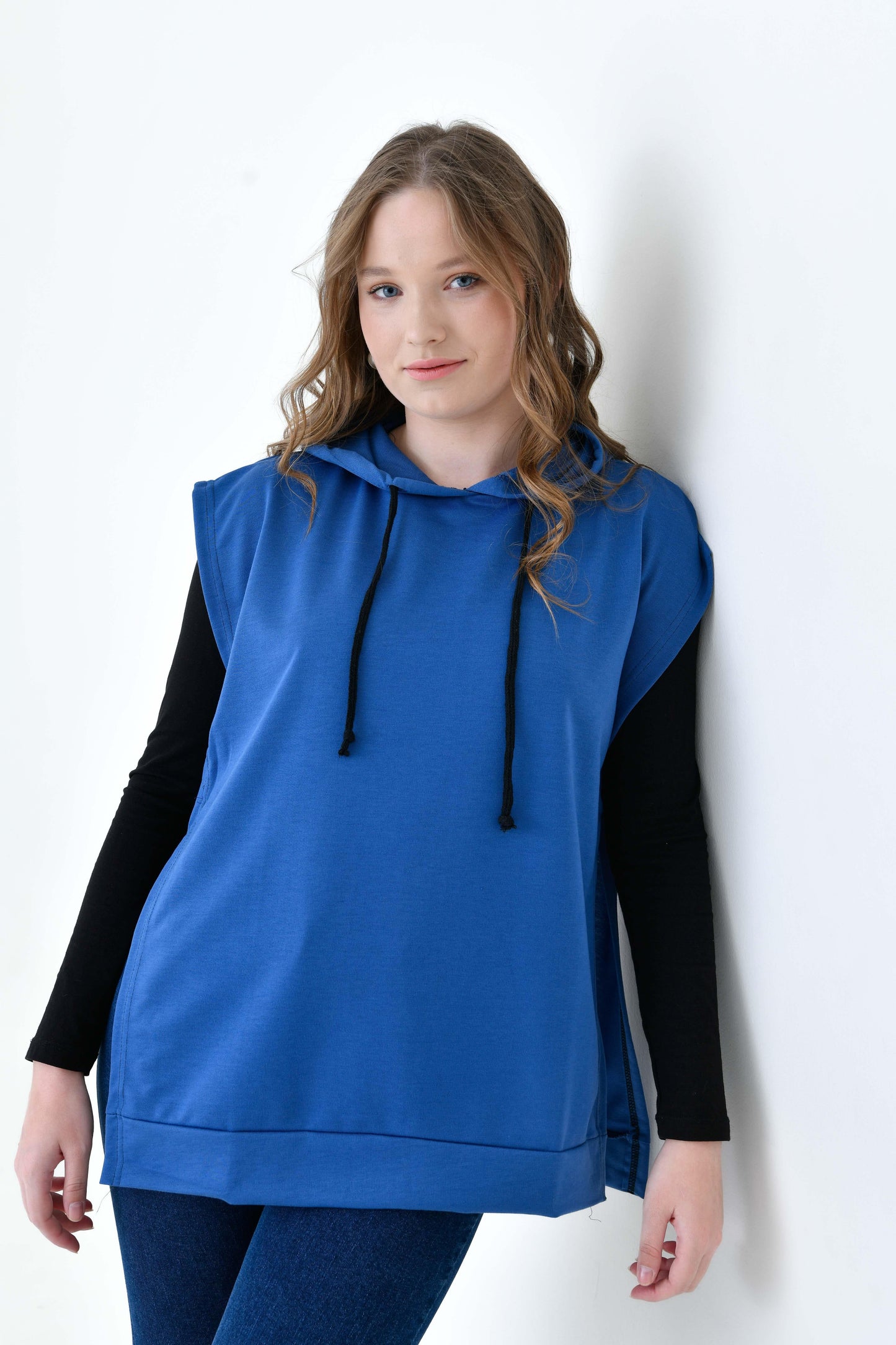 MIRACH Curve Büyük Beden Yanları Düğmeli Süveter Sweat - indigo