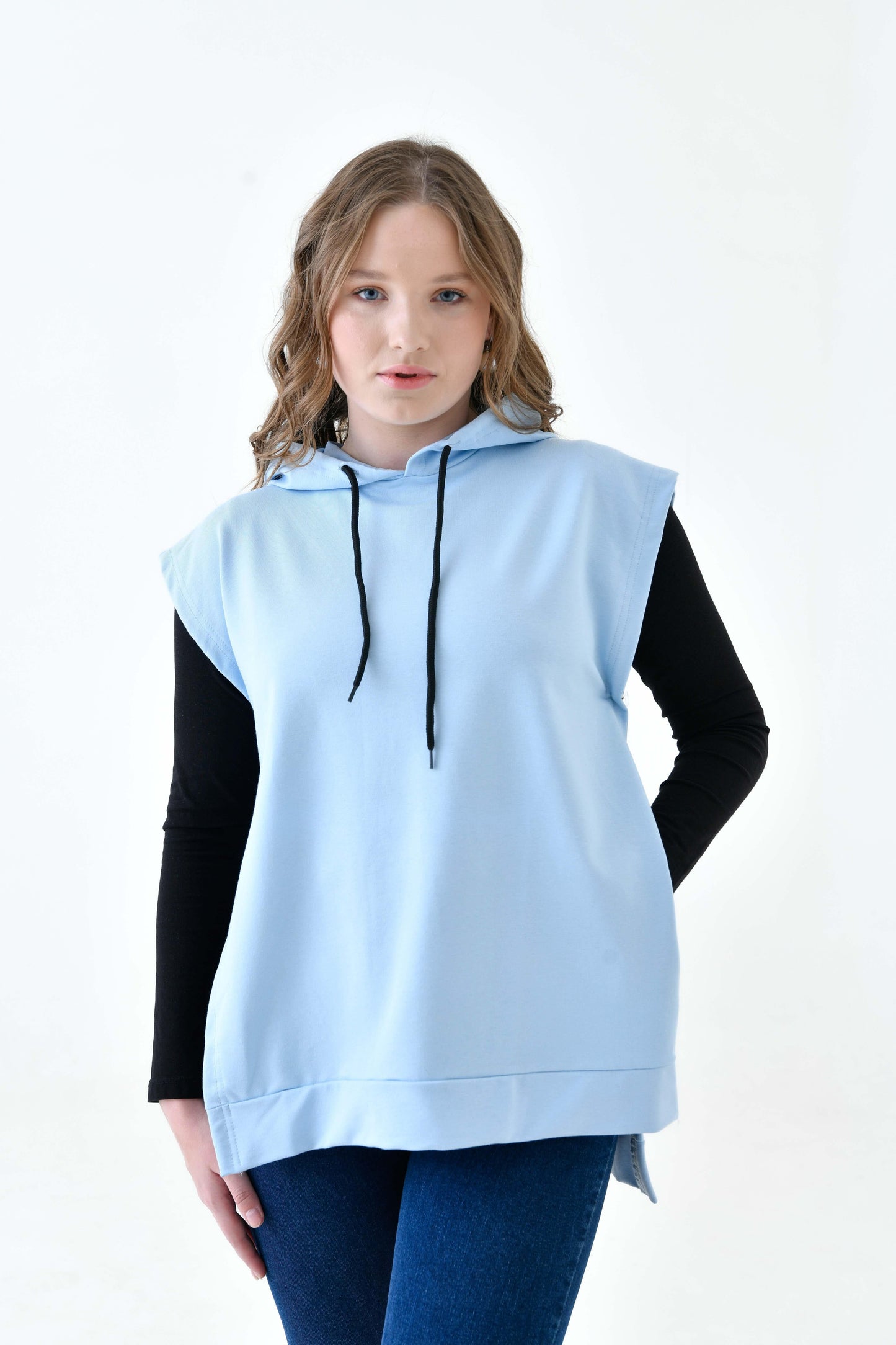 MIRACH Curve Büyük Beden Yanları Düğmeli Süveter Sweat - Bebe Mavi