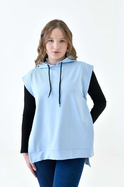 MIRACH Curve Büyük Beden Yanları Düğmeli Süveter Sweat - Bebe Mavi