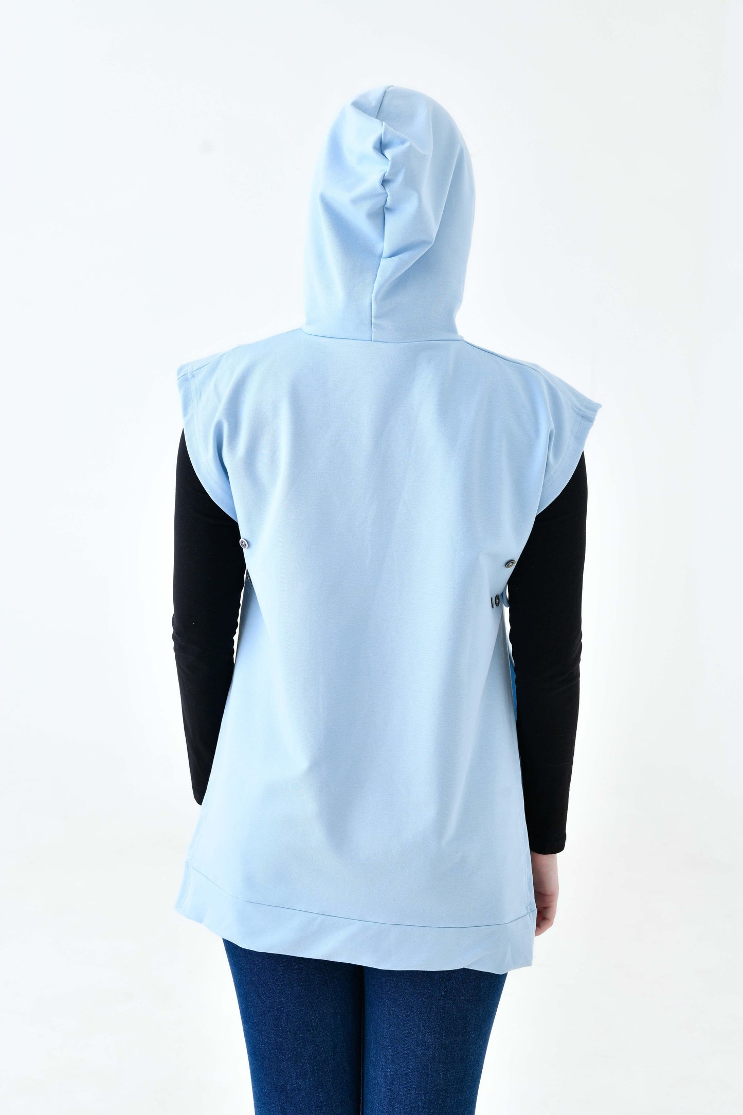MIRACH Curve Büyük Beden Yanları Düğmeli Süveter Sweat - Bebe Mavi
