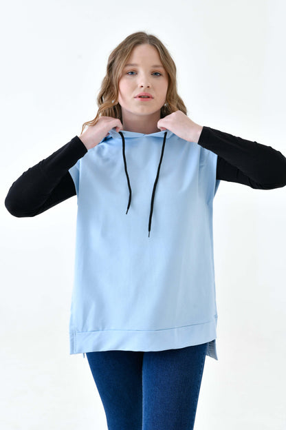 MIRACH Curve Büyük Beden Yanları Düğmeli Süveter Sweat - Bebe Mavi