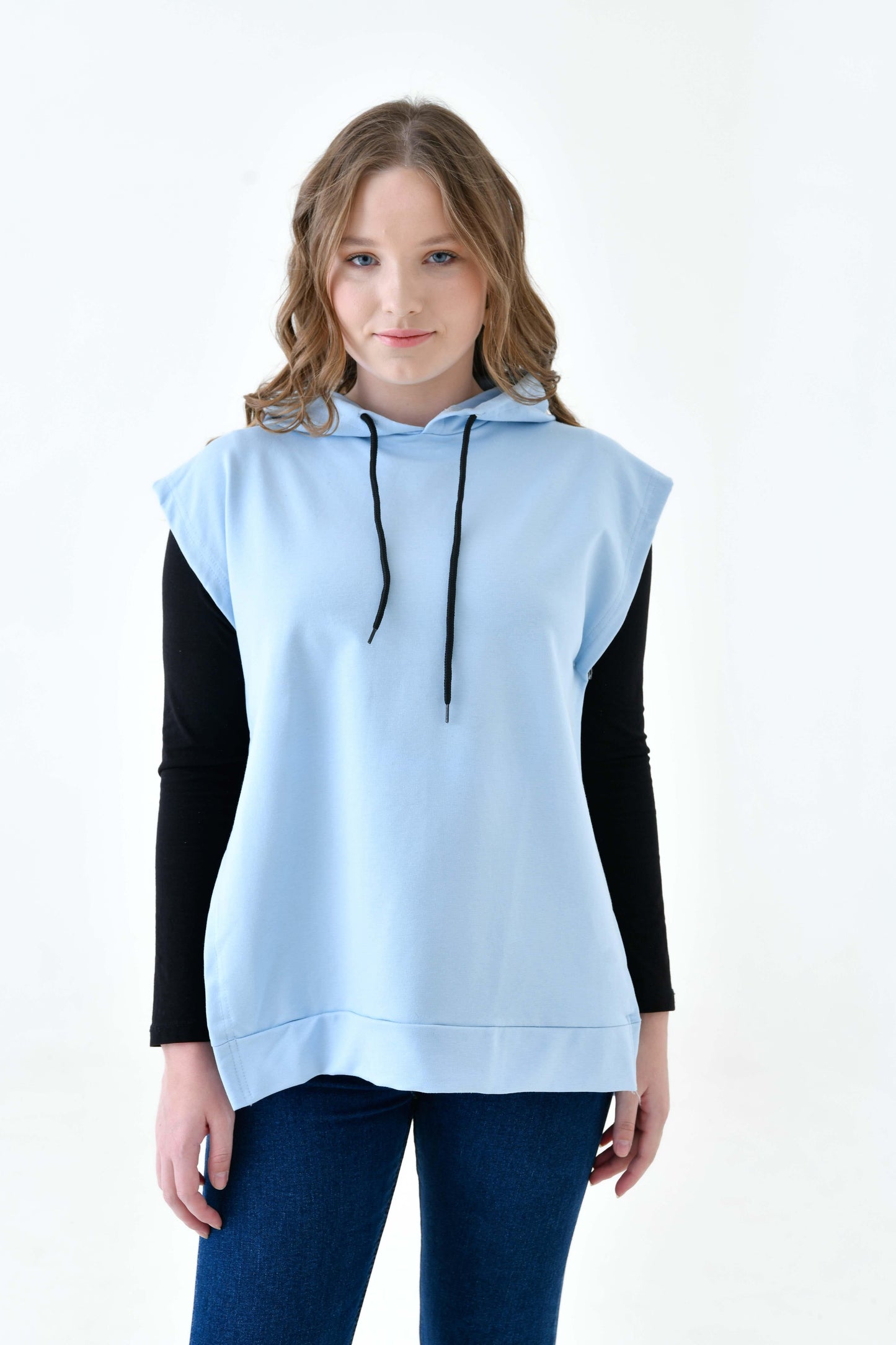 MIRACH Curve Büyük Beden Yanları Düğmeli Süveter Sweat - Bebe Mavi