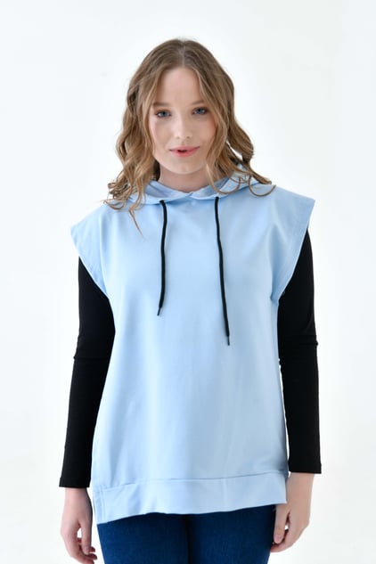 MIRACH Curve Büyük Beden Yanları Düğmeli Süveter Sweat - Bebe Mavi