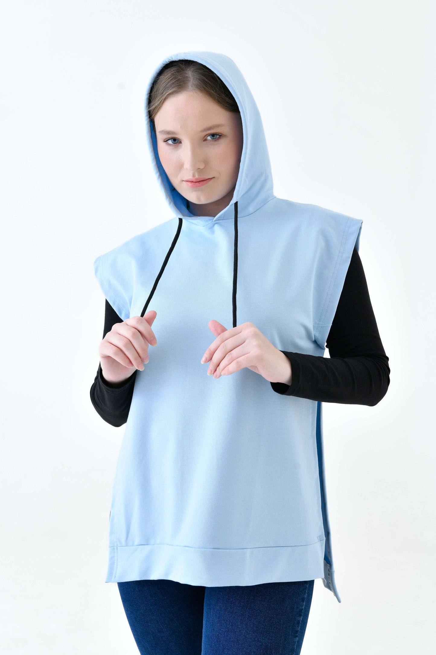 MIRACH Curve Büyük Beden Yanları Düğmeli Süveter Sweat - Bebe Mavi