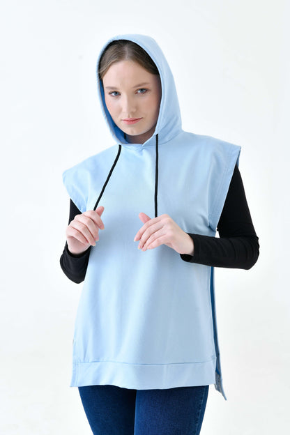 MIRACH Curve Büyük Beden Yanları Düğmeli Süveter Sweat - Bebe Mavi