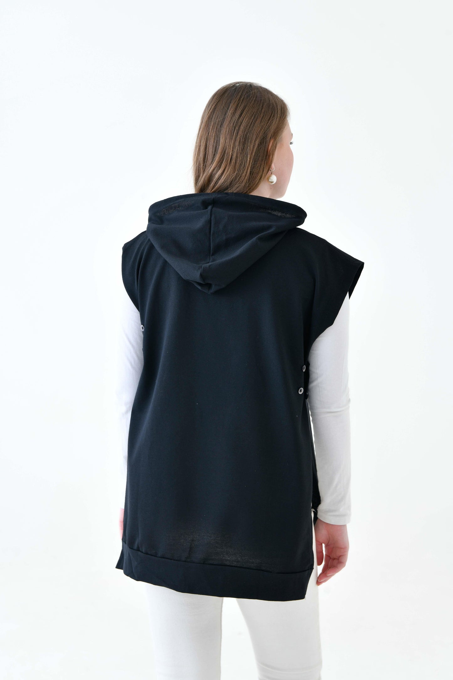 MIRACH Curve Büyük Beden Yanları Düğmeli Süveter Sweat - Siyah