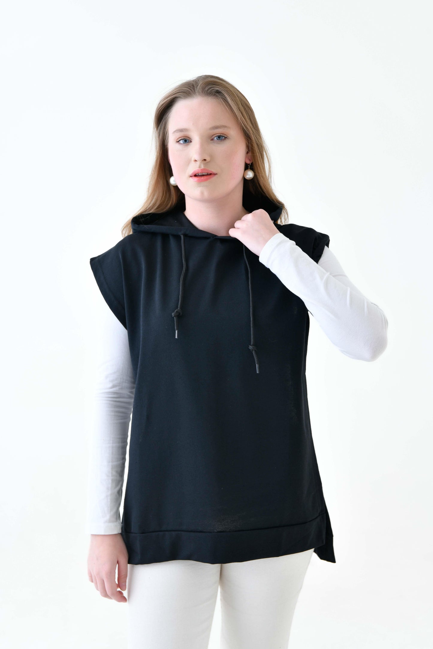 MIRACH Curve Büyük Beden Yanları Düğmeli Süveter Sweat - Siyah