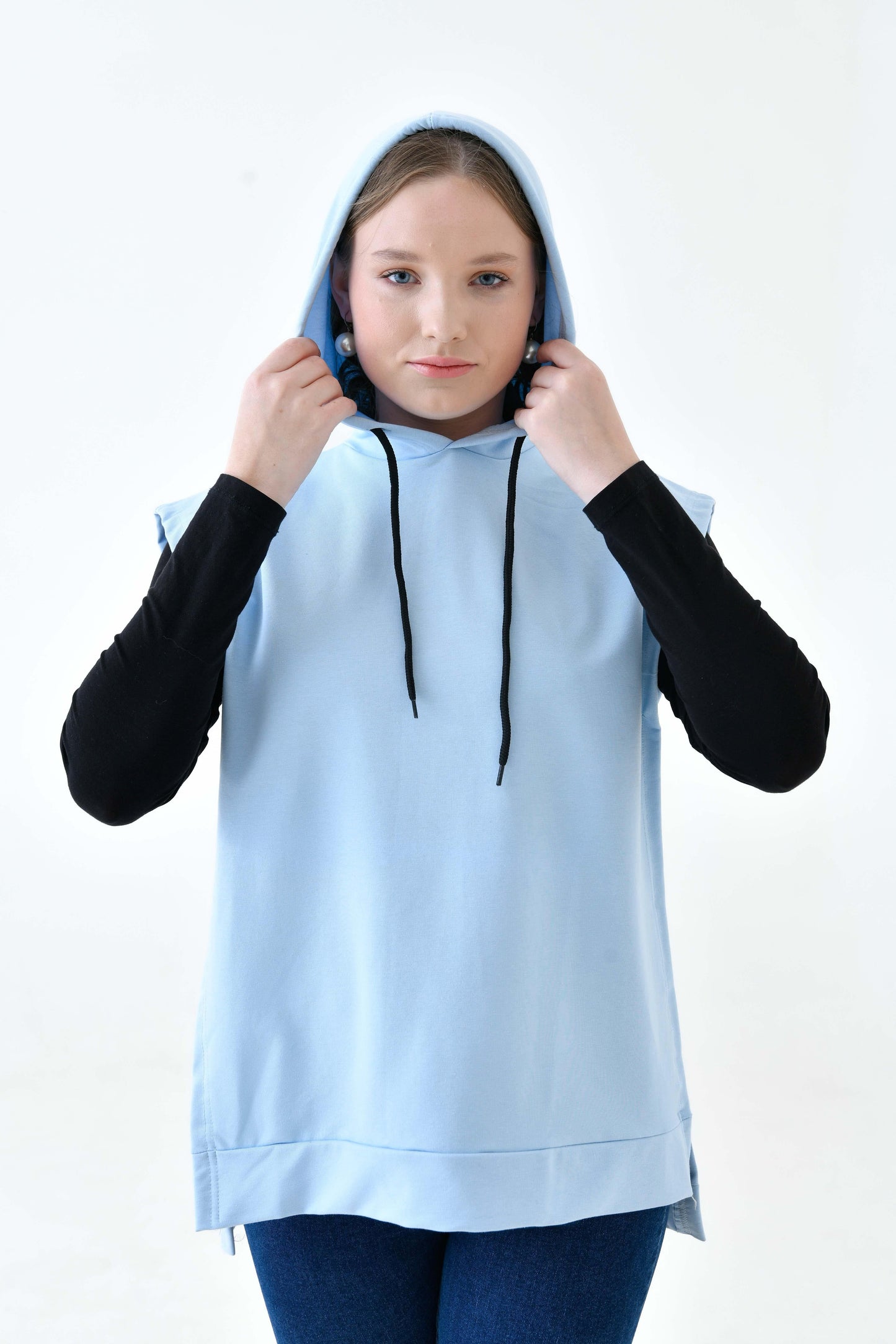 MIRACH Curve Büyük Beden Yanları Düğmeli Süveter Sweat - Bebe Mavi