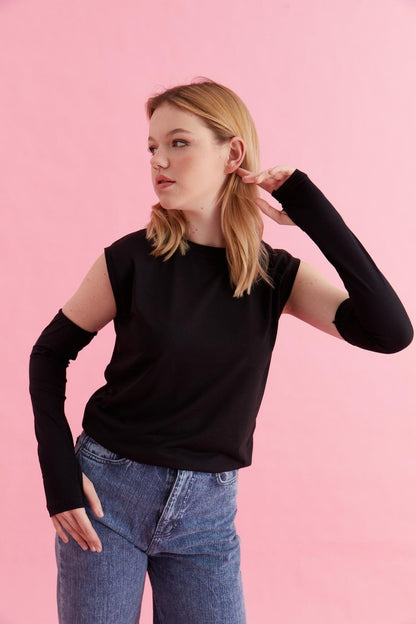 Parmak Detaylı Lastikli Kolluk - Siyah