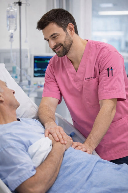 Personalized Men's Single Top 4-Pocket Scrubs Jersey - Pink