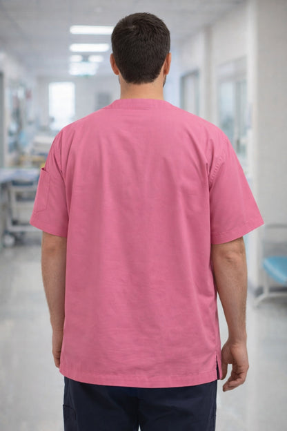 Personalized Men's Single Top 4-Pocket Scrubs Jersey - Pink