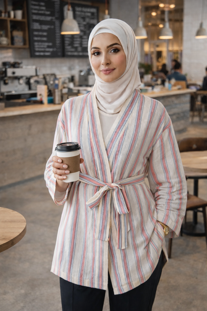 كيمونو منسوج يدويًا - وردي أزرق