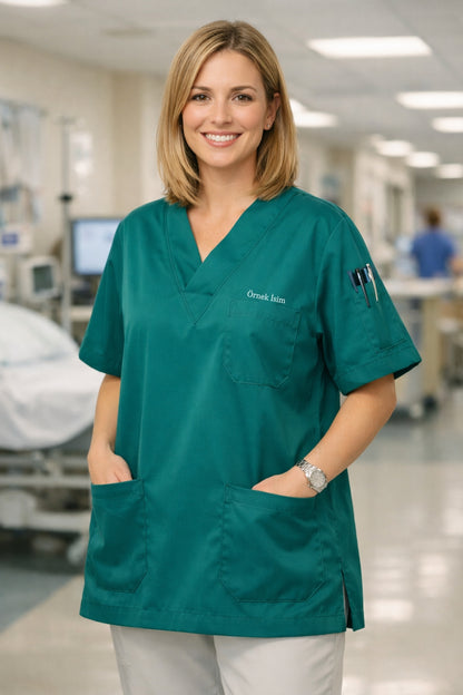 5'li Paket Tek Üst 4 Cepli Scrubs Forma