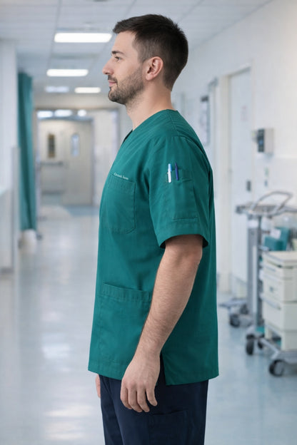 Kişiye Özel İsimli Erkek Tek Üst 4 Cepli Scrubs Forma - Petrol