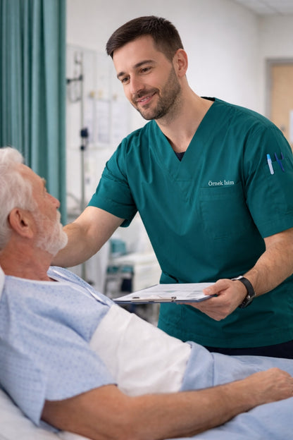 Kişiye Özel İsimli Erkek Tek Üst 4 Cepli Scrubs Forma - Petrol