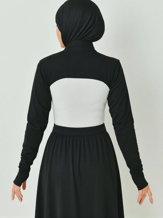 Sıfır Yaka Parmaklı Boyunluklu Kolluk - Siyah