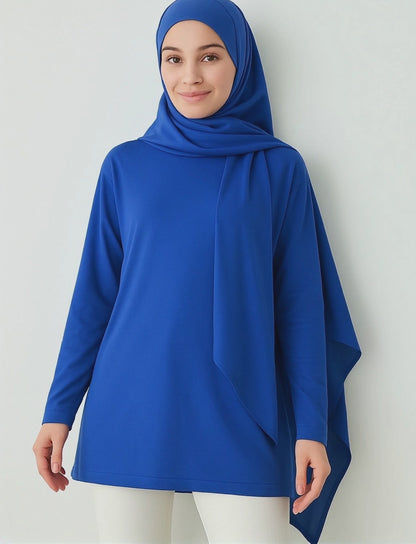 Uzun Kollu Tunik (Bandana Hediyeli) - Saks Mavi