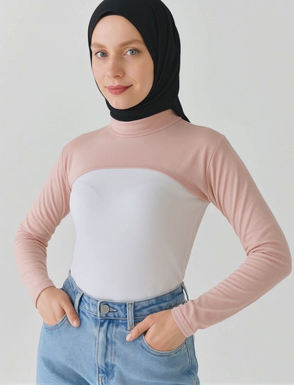 Dik Yaka Boyunluklu Kolluk - Pudra