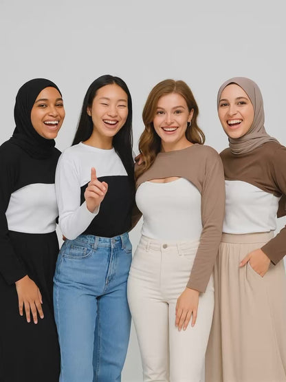 4'lü Set Sıfır Yaka Boyunluklu Kolluk - Beyaz Siyah Kahve Bitter