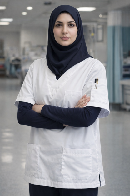 قميص طبي أبيض بأربعة جيوب