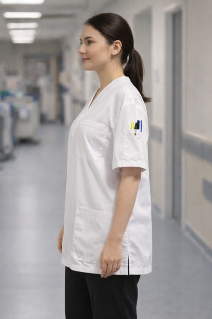 قميص طبي أبيض بأربعة جيوب
