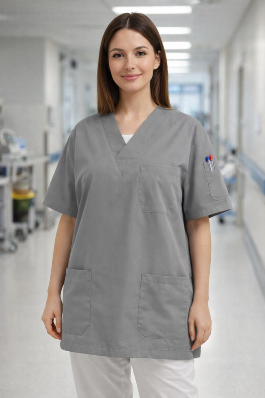 Single Top 4 Pocket Scrubs Jersey - Grey