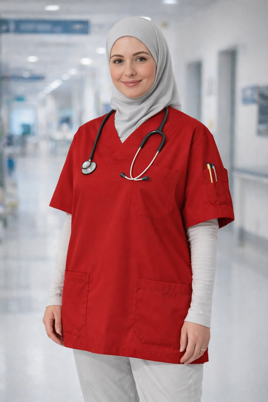 Single Top 4 Pocket Scrubs Jersey - Red