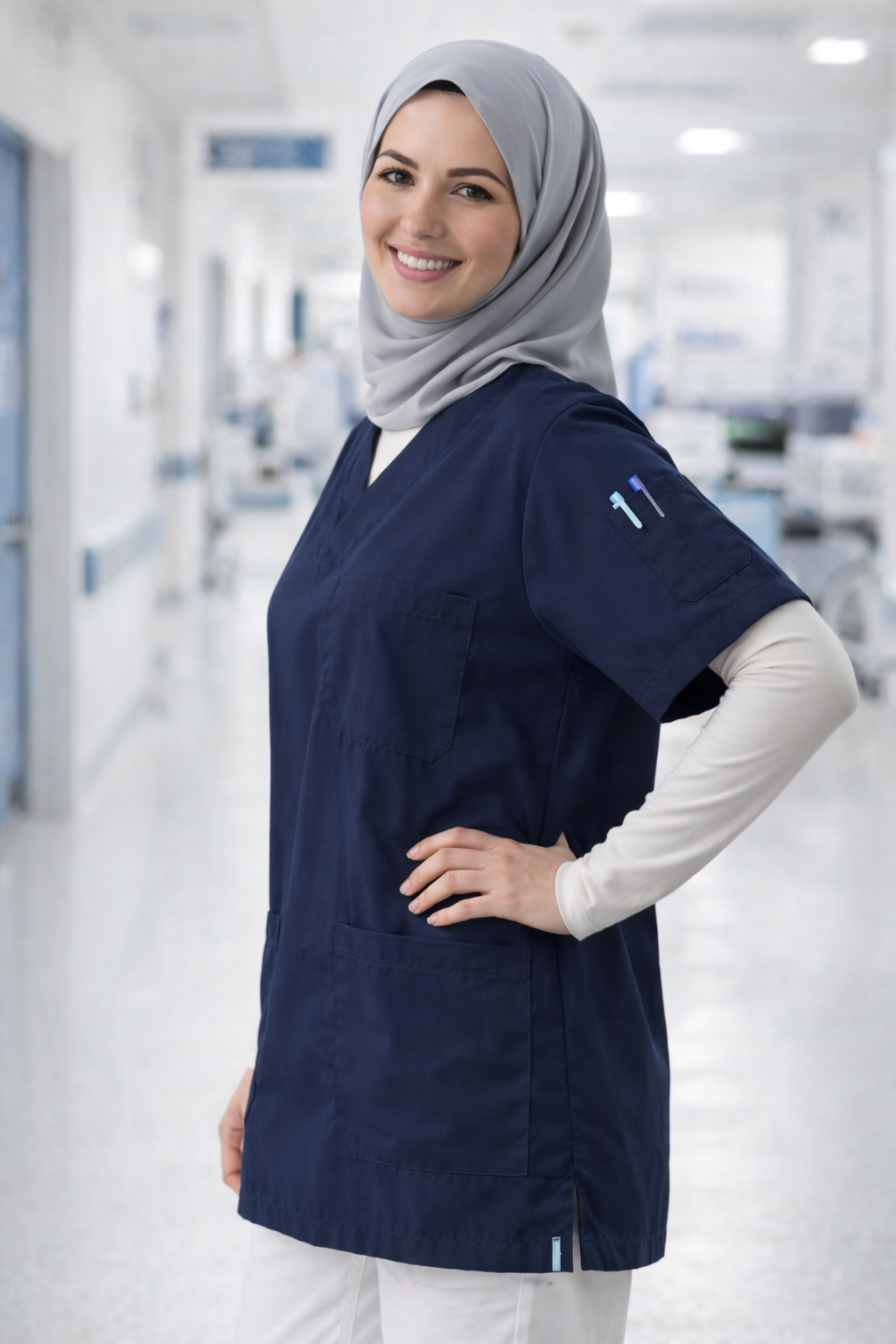 Single Top 4-Pocket Scrubs Jersey - Navy Blue